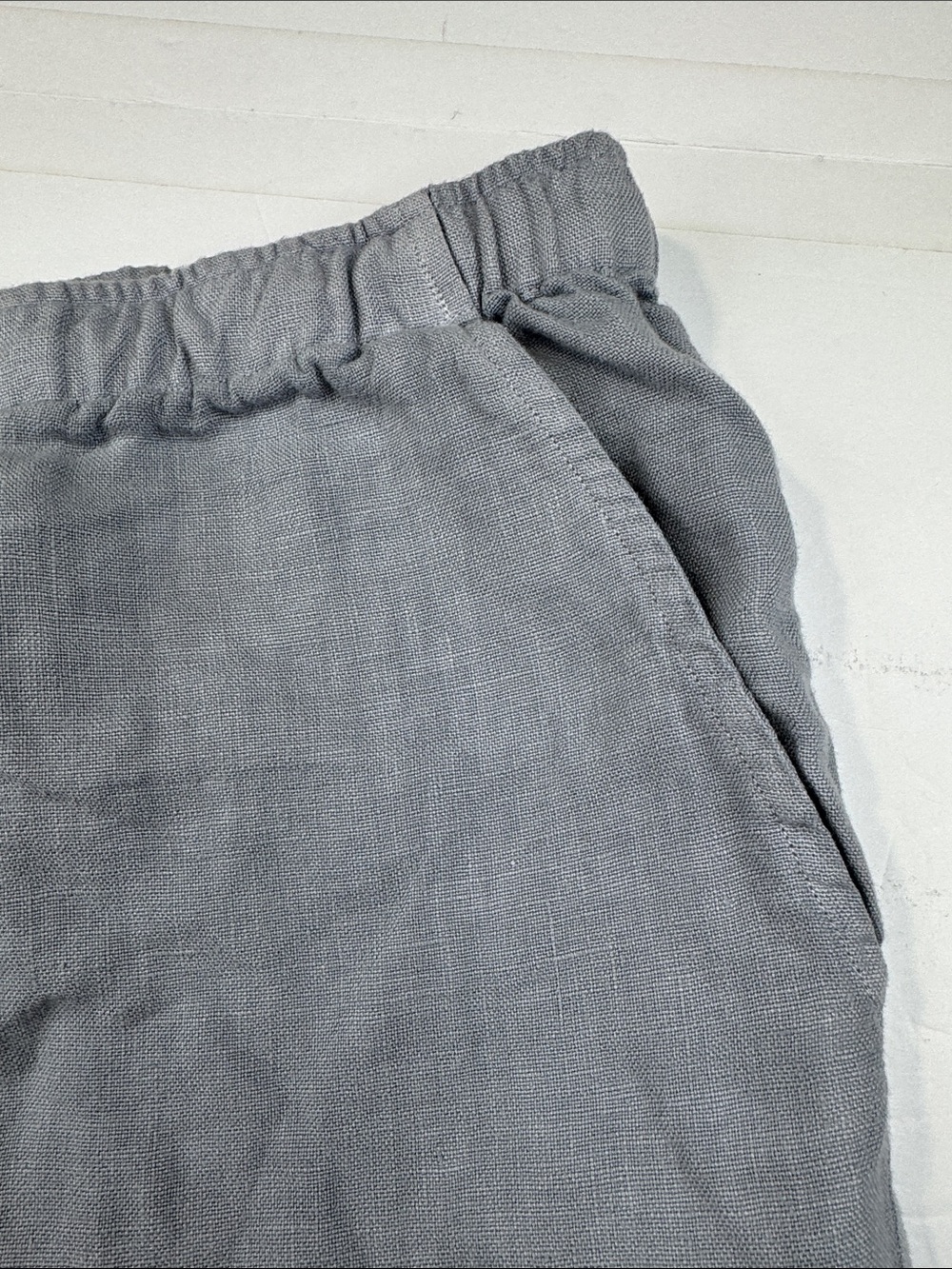 Alex Crane Bo Shorts Men Large Blue 100% Linen Striped Relax Drawstring Pockets - Picture 9 of 15